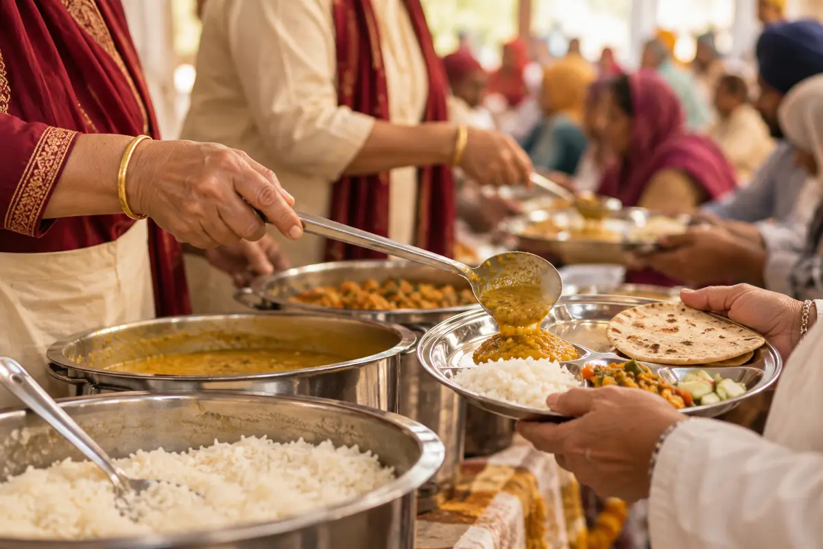 Volunteers serving a community meal